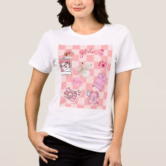 Süße rosa Ästhetik kawaii Schachbrett Tri-Blend Shirt