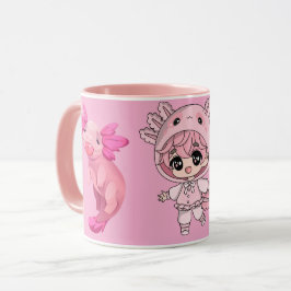 Süße rosa Axolotl Kawaii Chibi Mädchen Kaffeetasse