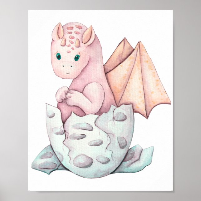 Süße rosa Baby-Drache-Schlüpfkunst  Poster (Vorne)