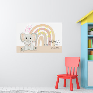 Süße rosa Baby-Elefanten-Wasserfarben-Illustration Poster