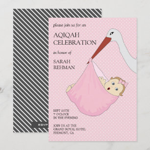 Süße rosa Baby-Mädchen-Aqiqah-Vogel Einladung