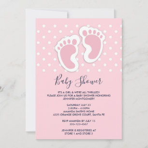 Süße rosa Baby-Mädchen-Fußabdrücke Baby Shower Einladung