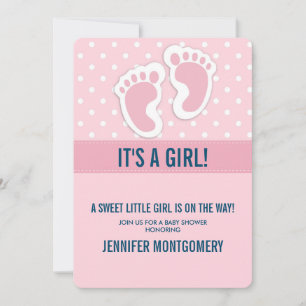 Süße rosa Baby-Mädchen-Fußabdrücke Baby Shower Einladung