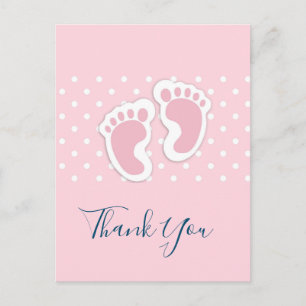 Süße rosa Baby-Mädchen-Fußabdrücke Danke Postkarte