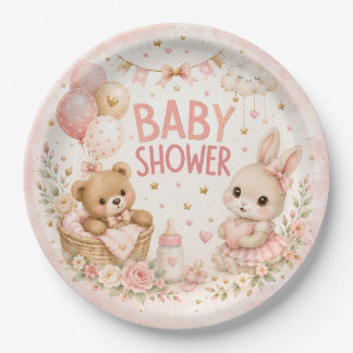 Süße rosa Baby Shower Papier Teller | Wasserfarbe