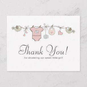 Süße rosa Babywäscheleine Dankeschön fürs Babysh Postkarte