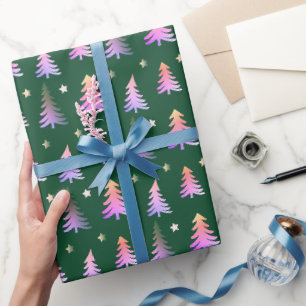 Süße rosa Bäume grünes Weihnachtspapier Geschenkpapier