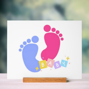 Süße rosa blaue Babyfußabdrücke Blockbuchstaben Acrylschild