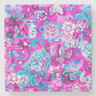 Süße rosa blaue Blumenmuster Steinuntersetzer