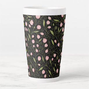 Süße, rosa Blume auf Schwarz mit sich wiederholend Milchtasse