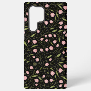 Süße, rosa Blume auf Schwarz mit wiederholendem Mu Samsung Galaxy Hülle