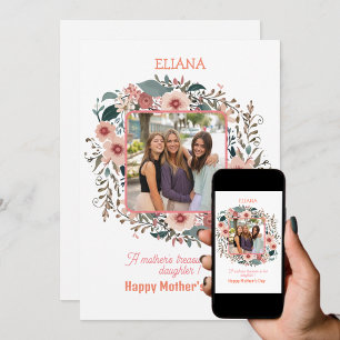 Süße rosa Blumen Mutter-Tochter-Zitate Foto  Karte