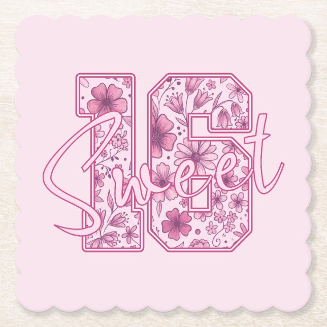 Süße rosa Blumen zum 16. Geburtstag Untersetzer (Vorderseite)