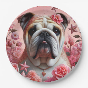 Süße rosa Bulldoggen-Papierteller! Pappteller
