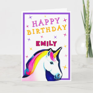 Süße rosa bunte Einhorn Mädchen Happy Birthday   Karte
