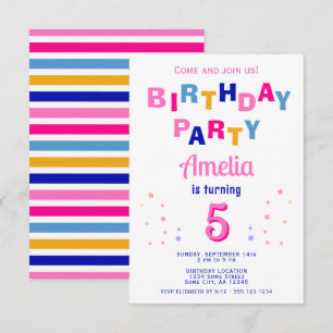 Süße rosa bunte Stern-Typografie Mädchen-Geburtsta Einladung