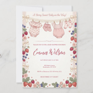 Süße rosa Coquette-Beeren-Baby-Baby-Party-Einladun Einladung
