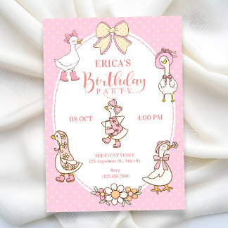 Süße rosa Coquette-Enten-Geburtstag Einladung