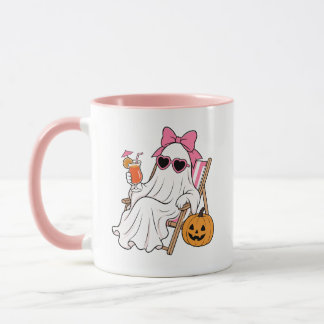 Süße rosa Coquette-Geist-Strand-Halloween-Kombitas Tasse
