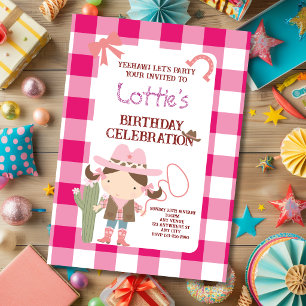 Süße Rosa Cowgirl Kindergeburtstag Einladung