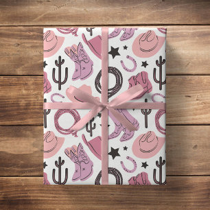 Süße rosa Cowgirl Western Rodeo Mädchen Farm Süden Geschenkpapier