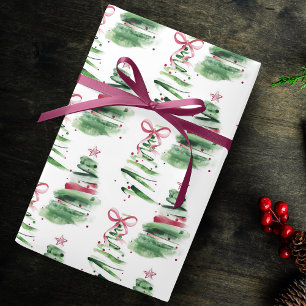Süße rosa Creme Coquette Schleifen Weihnachtsbäume Geschenkpapier