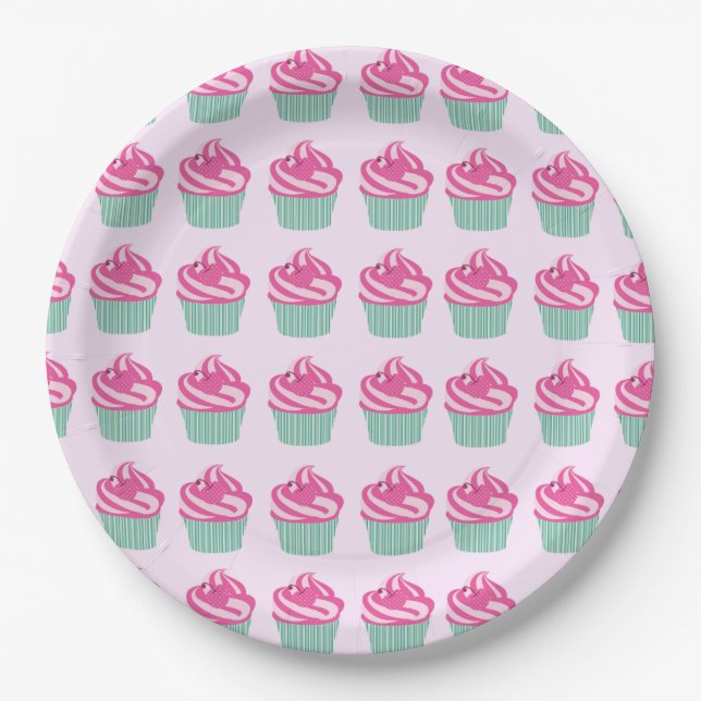 Süße rosa Cupcakes Muster Pastellrosa Pappteller (Vorderseite)