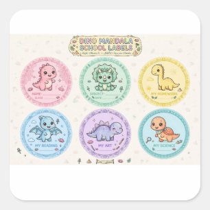 Süße rosa Dino-Mandala-Schuletiketten   Kindergart Quadratischer Aufkleber