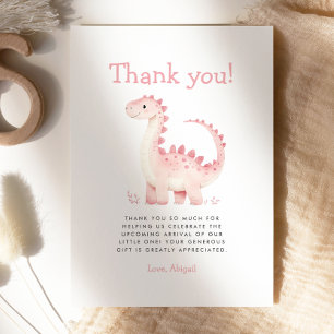 Süße rosa Dinosaurier-Mädchen-Baby-Party Dankeskar Einladung