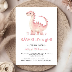 Süße rosa Dinosaurier-Mädchen-Baby-Party Einladung