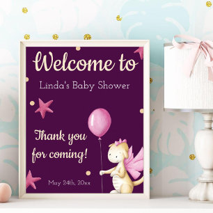 Süße rosa Drachen-Baby-Shower-Einladung Poster