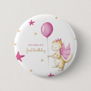 Süße rosa Drachen Mädchen 1. Geburtstagsfeier Button