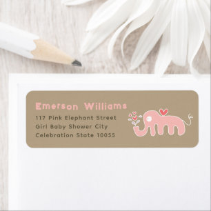 Süße rosa Elefant Baby Shower Adressaufkleber