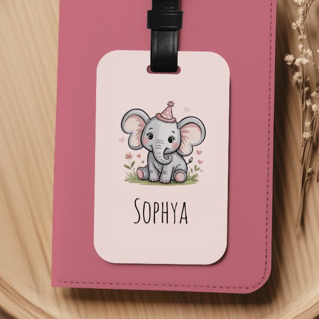 Süße rosa Elefanten für Mädchen und Kinder Gepäckanhänger (Von Creator hochgeladen)
