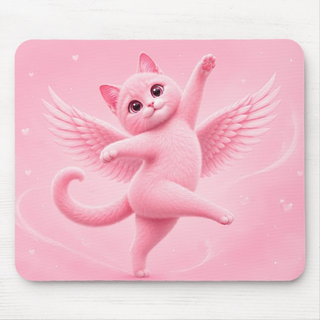 Süße rosa Engelkatze Mauspad (Vorne)