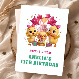 Süße rosa Entlein Glückwunschkarte zum Geburtstag  Karte