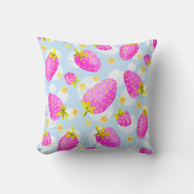 Süße rosa Erdbeer-Throw-Pillow Kissen (Vorderseite)