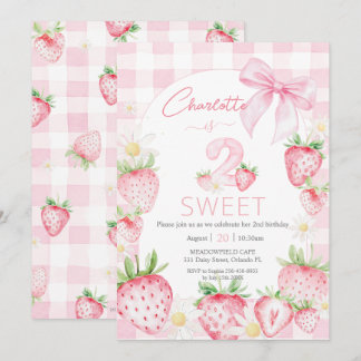 Süße rosa Erdbeeren Zweiter Geburtstag Einladung
