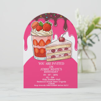 Süße rosa Erdbeertorte Kinsthema Einladung