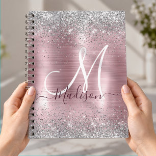Süße rosa Erröten Silber-Faux-Glitter-Monogramm Notizblock
