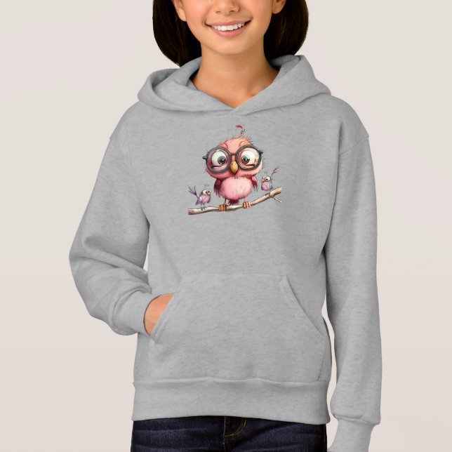 Süße rosa Eule und Vogel Freunde Hoodie (Vorderseite)