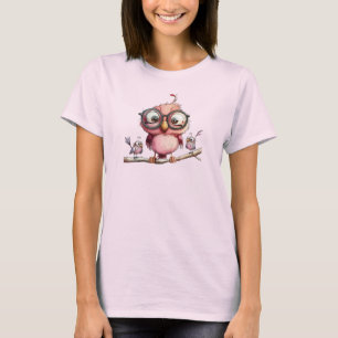 Süße rosa Eule und Vogel Freunde T-Shirt