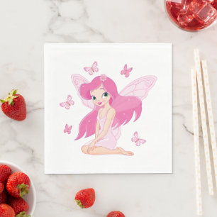 Süße rosa Fee und magische Schmetterlinge Serviette