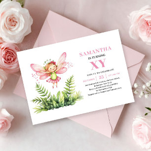 Süße rosa Feen-Mädchen 5. Geburtstag Florale Einla Einladung