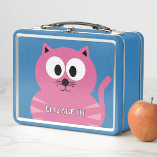 Süße rosa fette Katze - Individueller Name Metall Brotdose
