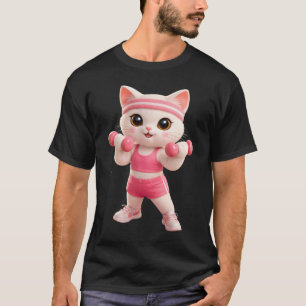 Süße rosa Fitness-Katze Workout-Illustration T-Shirt