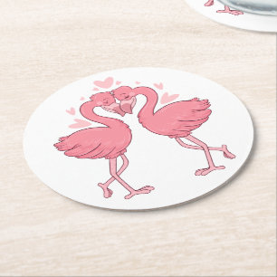 Süße rosa Flamingo-Tropenstrand-Hochzeit Runder Pappuntersetzer