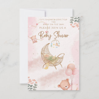 Süße rosa florale Babyparty-Einladung mit Teddy Einladung
