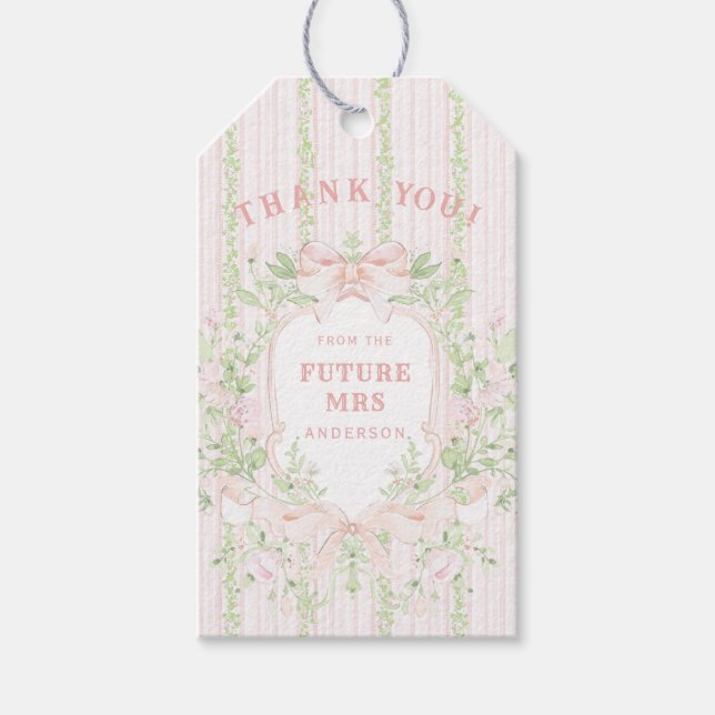 Süße rosa florale Hochzeitsdusche Wappen Geschenkanhänger (Vorderseite)