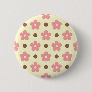 Süße rosa florale und braune gepunktete Retro-Must Button